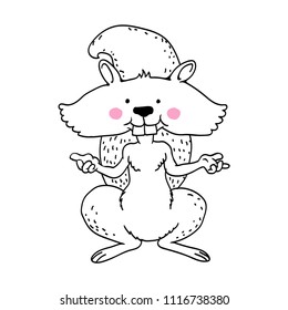  Hand drawn of cute squirrel, Isolated cartoon squirrel on white background. Black and White simple line Vector Illustration for Coloring Book - Line Drawing Vector Illustration.