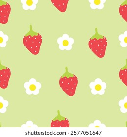 Hand drawn cute strawberry fruit seamless pattern. Suitable for use for wallpaper, backdrop, wrapping paper, fabrics, textile, packaging, etc