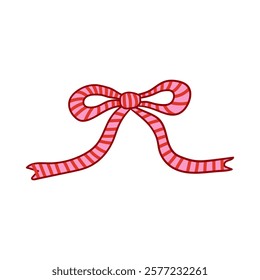 Hand drawn cute striped bow on isolated background. Vector flat illustration of ribbon bowknot. Coquette aesthetic