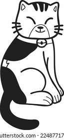 Hand Drawn cute striped cat smile illustration in doodle style isolated on background