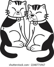 Hand Drawn cute striped cat smile illustration in doodle style isolated on background