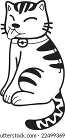 Hand Drawn lindo gato rayado ilustración de la sonrisa en el estilo doodle aislado en el fondo