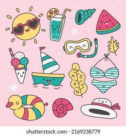 Hand drawn cute summer element collection