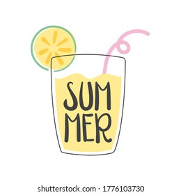 Hand Drawn Cute Summer Letter With Fresh Lemonade Background