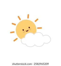 Hand drawn cute sun and clouds illustration