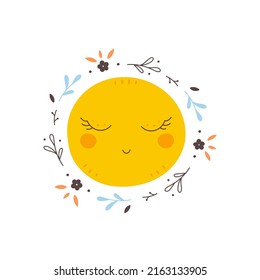 hand drawn cute sun print with scandinavian elements