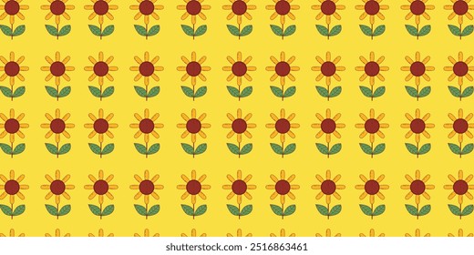 hand drawn cute sunflower vector seamless pattern. for printing, paper and packaging design