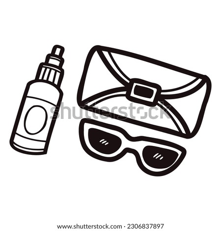 Hand Drawn cute Sunscreen and glasses in doodle style isolated on background