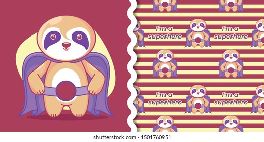 hand drawn cute superhero sloth for kids