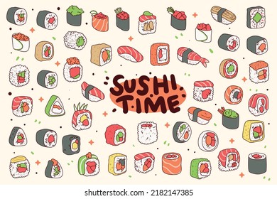 hand drawn cute sushi illustration design