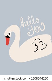 hand drawn cute swan Vector illustration. Creative animal texture for fabric, wrapping, textile, wallpaper, apparel. 