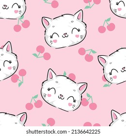 Hand drawn Cute with sweet cherry, kids print seamless pattern vector illustration
