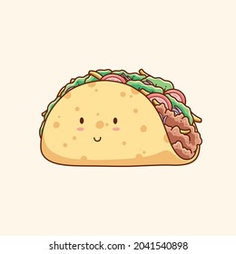 hand drawn cute taco food illustration vector