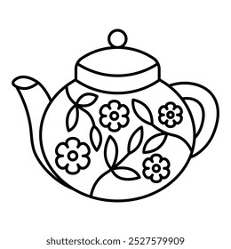 Hand Drawn Cute Teapot Coloring Book Vector Illustration. Bold and Easy Design For Adults and Kids. Coloring Page for Stress Relief and Relaxation