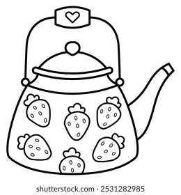 Hand Drawn Cute Teapot Coloring Book Vector Illustration. Bold and Easy Coloring Page for Adults and Kids. Coloring Sheet for Stress Relief and Relaxation