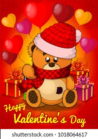 Hand Drawn Cute Teddy Bear, vector illustration, Design Postcard St. Valentine's Day.