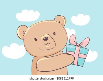 Hand Drawn Cute Teddy Bear, Vector Illustration