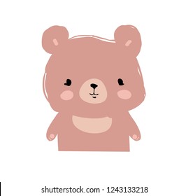Hand Drawn Cute Teddy Bear. Cartoon character isolated on white background. Childish Vector Illustration.