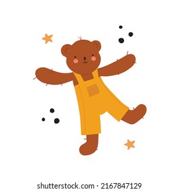 Handgezeichnet süßer Teddybär im Springanzug. Einzelne Vektorgrafik
