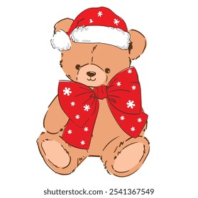 Hand drawn cute teddy bear Christmas vector illustration