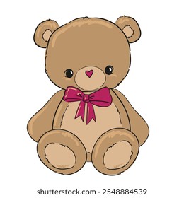 Dibujado a mano lindo oso de peluche con arco para niños Vector de ilustración