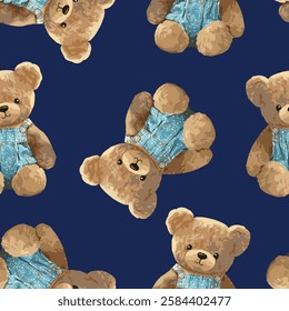 Hand Drawn Cute Teddy Bear pattern seamless, vector illustration Cute print design