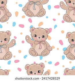 Handgezeichnete Teddybären nahtlose Vektorgrafik