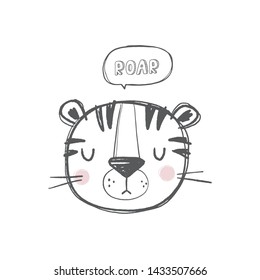 Hand drawn cute tige vector illustration. Hand drawn vector illustration for posters, cards, t-shirts.