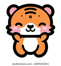 Hand Drawn cute tiger in doodle style isolated on background