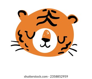 Hand Drawn Cute Tiger icon isolated on white background Vector Illustration, Children Design Print for T-Shirt 