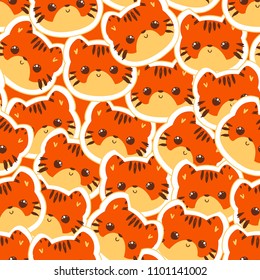 Hand Drawn Cute Tiger Vector Pattern Seamless