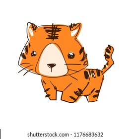Hand Drawn Cute Tiger Vector Illustration