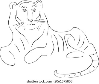 Hand drawn cute tiger. Vector illustration.