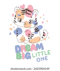 Dibujado a mano tigre lindo ilustración vectorial, niños diseño impresión