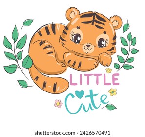 Hand Drawn Cute Tiger Vector Illustration, Kids Design Print