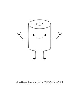 Hand drawn cute toilet paper roll cartoon character spreading love sketch outline