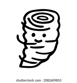 Hand dibujó un tornado lindo con nieve al estilo kawaii aislado en un fondo blanco. Ilustración vectorial.