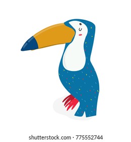 Hand drawn cute toucan in unique trendy style. Colored vector illustration 