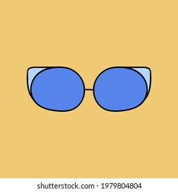 Hand drawn cute and trendy vector clipart of sunglasses for summer against bright sun, ultraviolet. Stylized illustration with hand drawn outline isolated. For sticker, scrapbook, fabric, social media