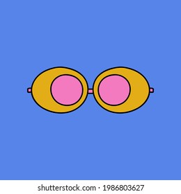 Hand drawn cute and trendy vector clipart of sunglasses for summer against bright sun, ultraviolet. Stylized illustration with hand drawn outline isolated. For sticker, scrapbook, fabric, social media