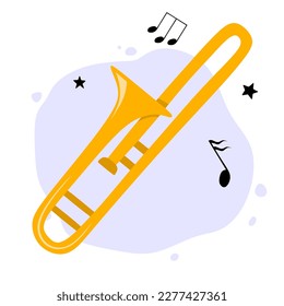 hand drawn cute trumpet in cartoon style.