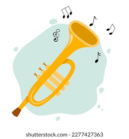 hand drawn cute trumpet in cartoon style.