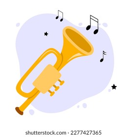 hand drawn cute trumpet in cartoon style.