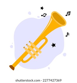 hand drawn cute trumpet in cartoon style.