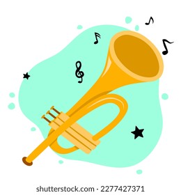 hand drawn cute trumpet in cartoon style.