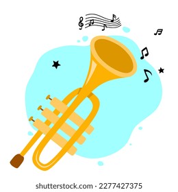 hand drawn cute trumpet in cartoon style.