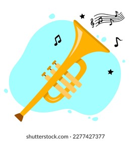 hand drawn cute trumpet in cartoon style.