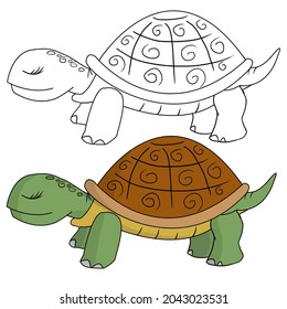 Hand drawn cute Turtle Animal collection vector illustration isolated in a white background, wildlife Animal drawing