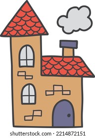 Hand Drawn cute two storey vintage house illustration isolated on background