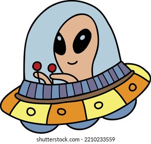 Hand Drawn cute ufo illustration isolated on background